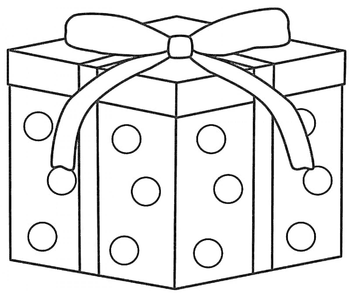 Раскраска Подарочная коробка с бантом и кружочками
