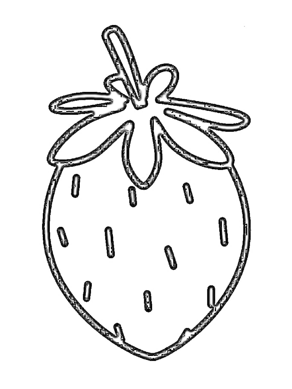 Раскраска Клубника с листиками и семечками