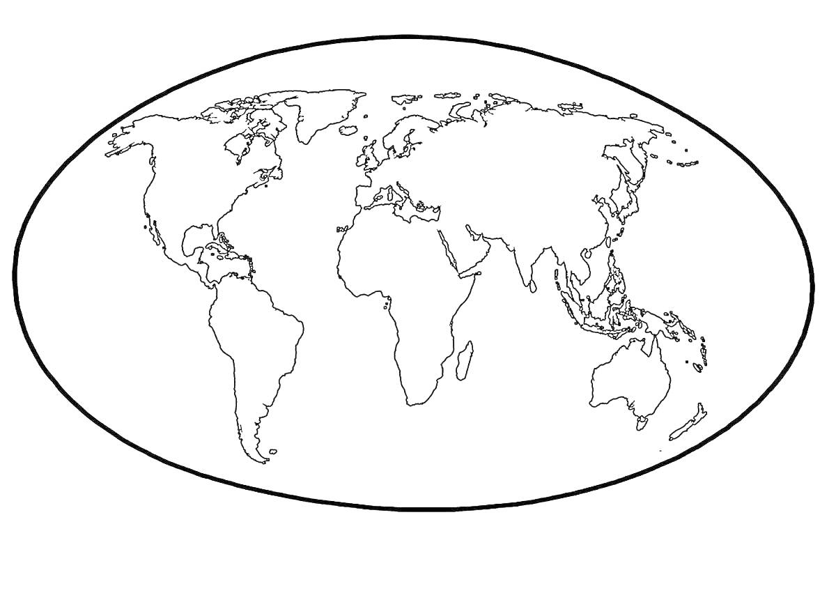 На раскраске изображено: Карта, Мир, Континенты, География, Земля
