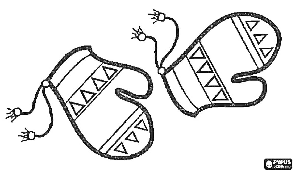 Раскраска Варежки с геометрическим узором и шнурками для детей