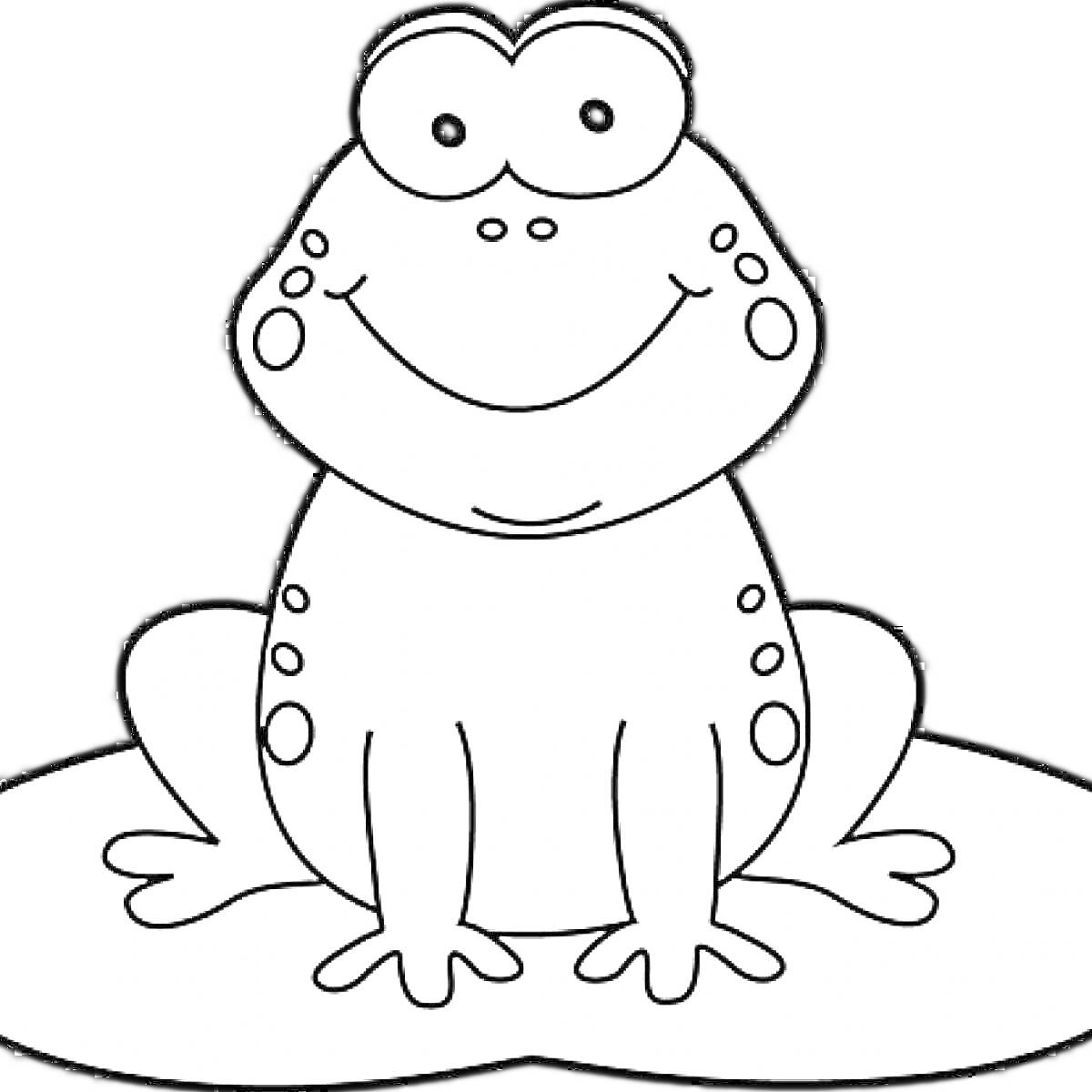 Раскраска Лягушка, сидящая на кувшинке, с большими глазами и улыбкой