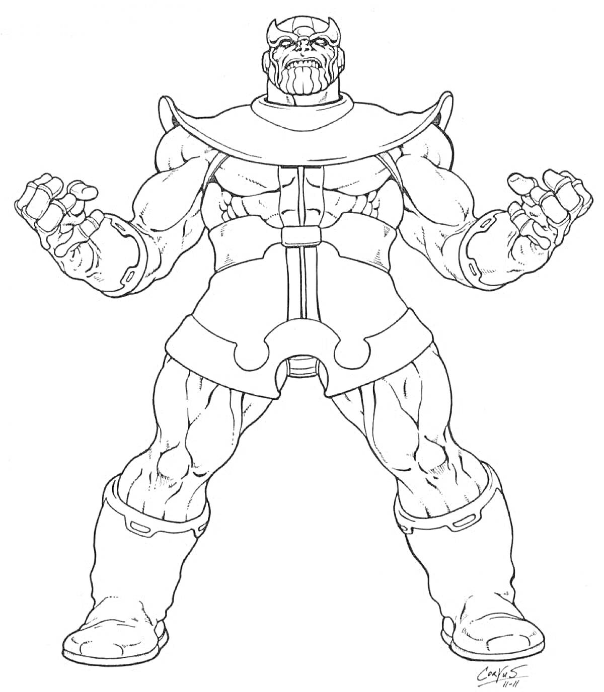 Раскраска Танос с поднятыми руками в боевой стойке