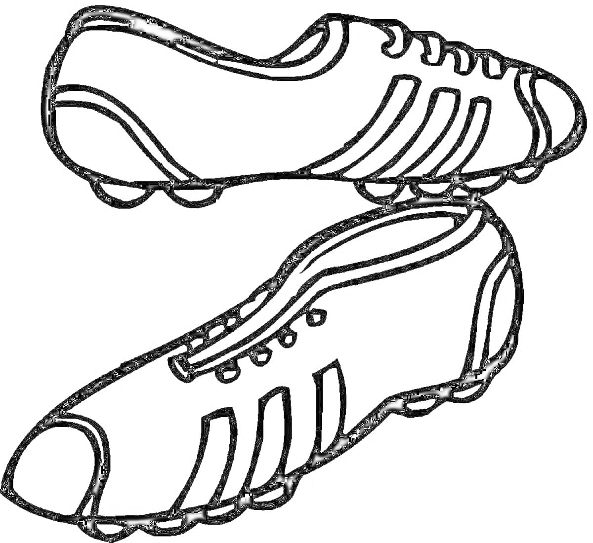 На раскраске изображено: Бутсы, Спортивная обувь, Шнурки, Обувь, Спорт, Полосы