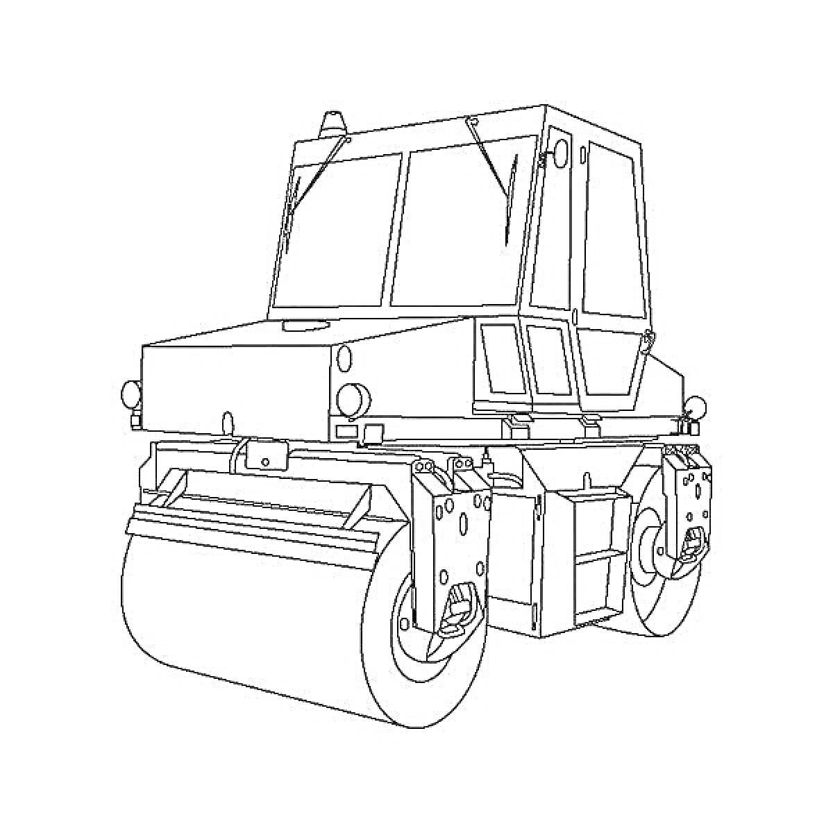 Раскраска Машина каток с кабиной и металлическим валом