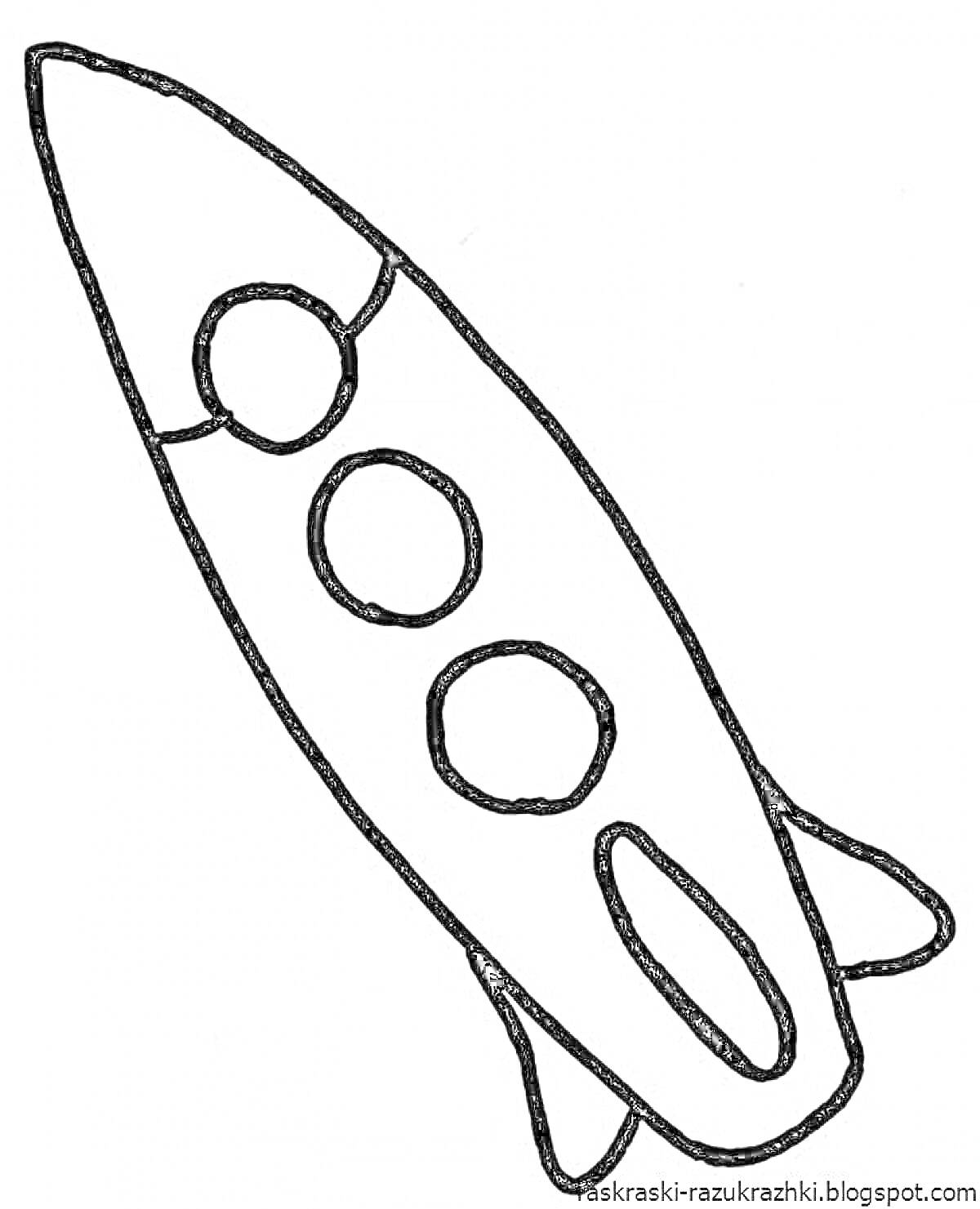 Раскраска Ракета с иллюминаторами и хвостовыми стабилизаторами