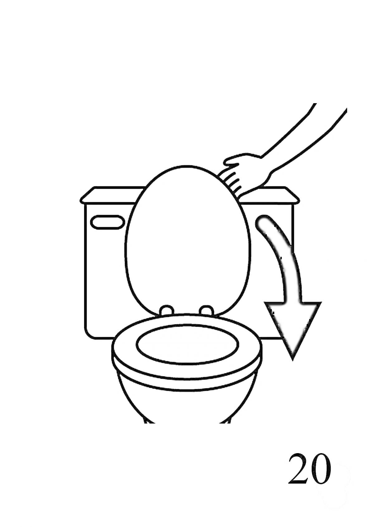 Раскраска Поднятие крышки унитаза рукой