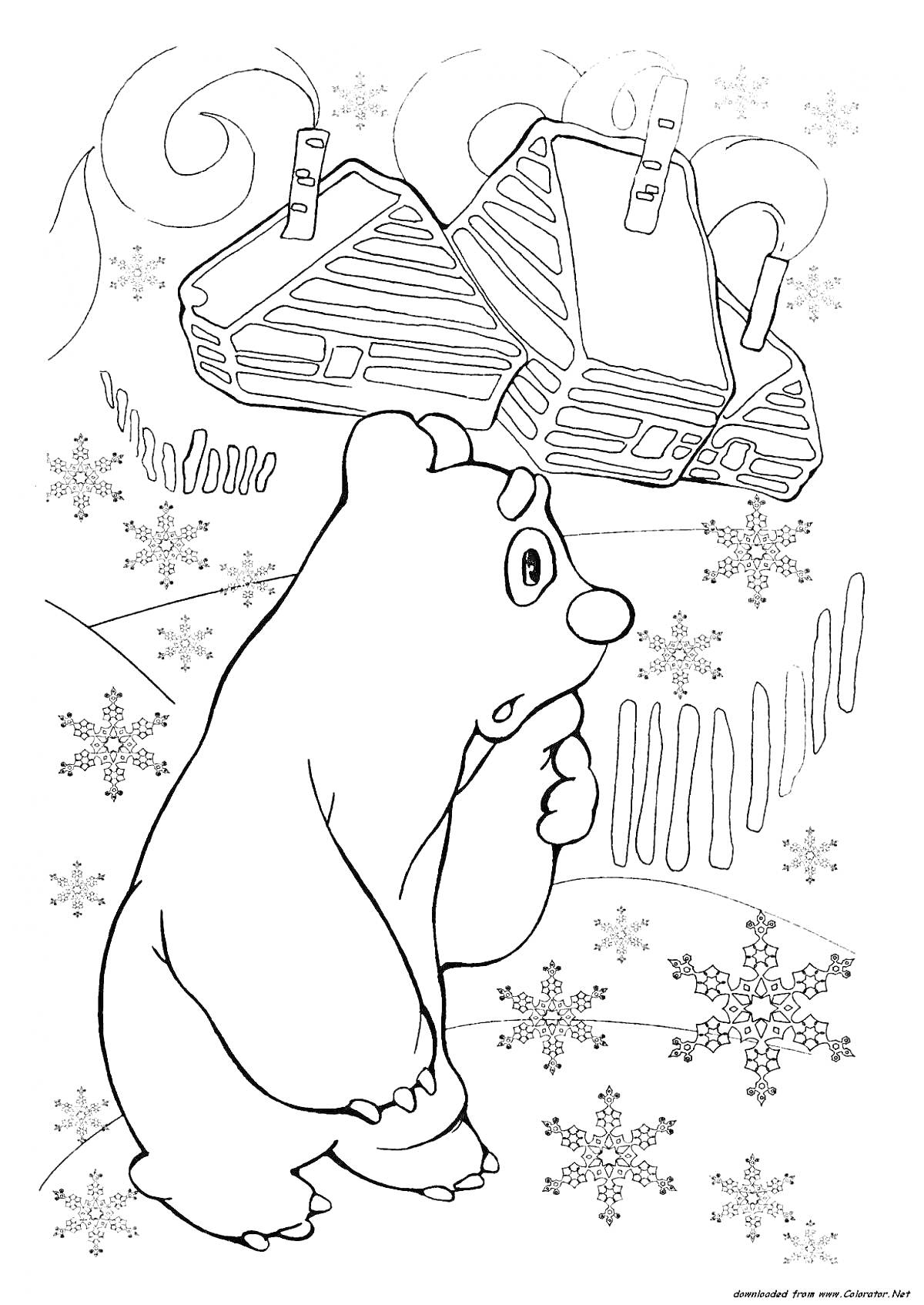 На раскраске изображено: Зима, Снежинки, Снег, Умка, Для детей, Природа