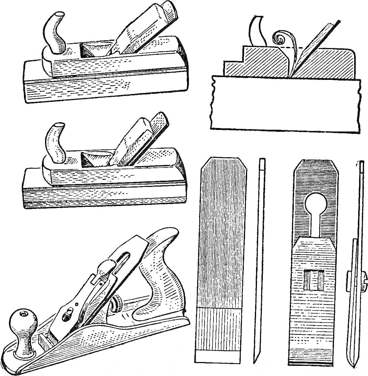 Раскраска Различные типы рубанков и их части