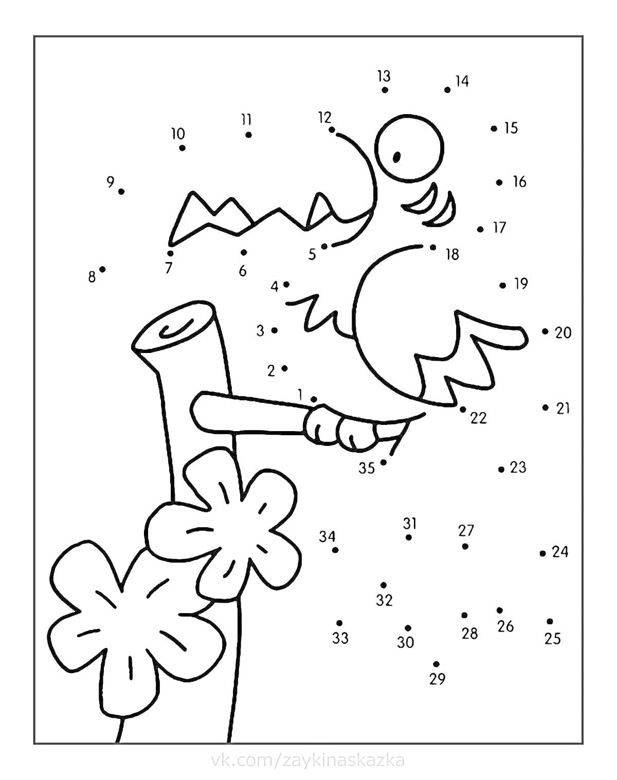 На раскраске изображено: По точкам, Птица, Ветка, Цветы, Цифры, 5 лет, 6 лет