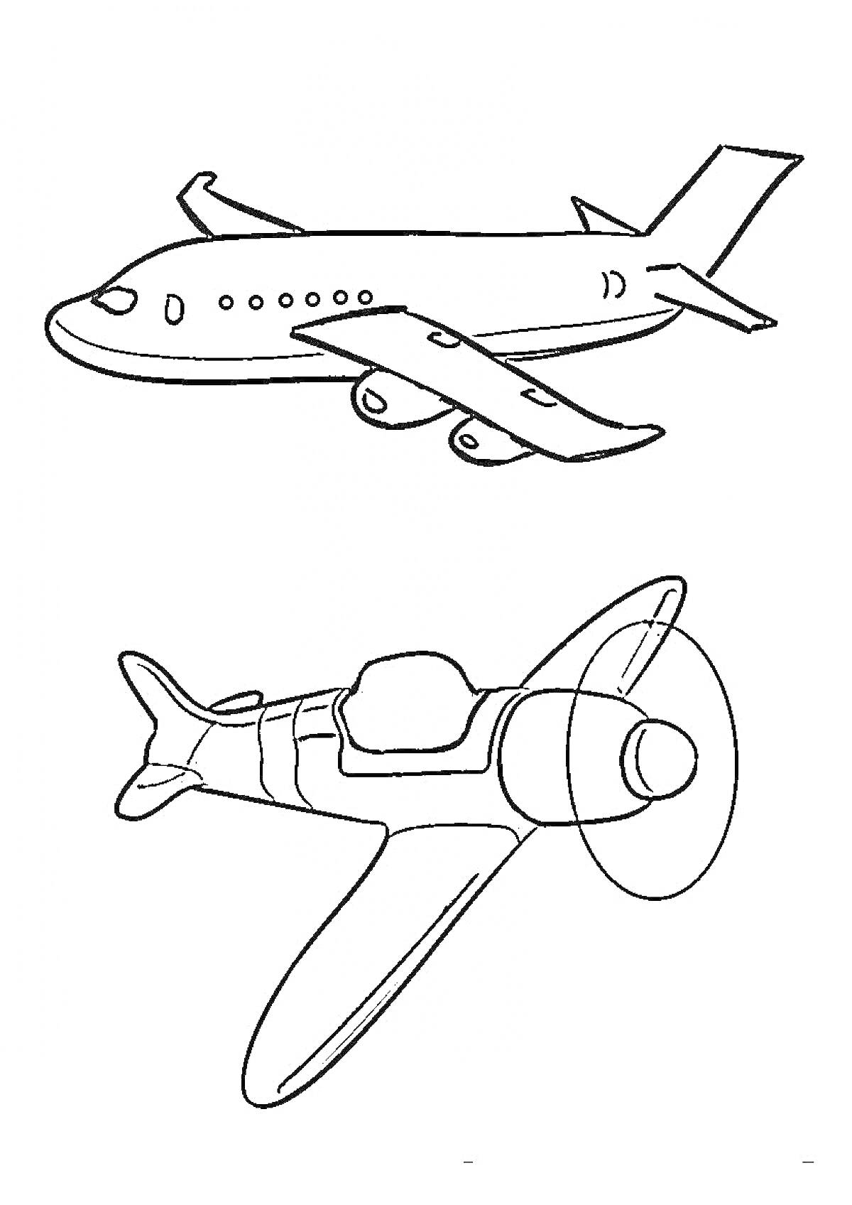 На раскраске изображено: Самолеты, Пассажирский самолет, 6 лет, 7 лет, Авиация, Транспорт
