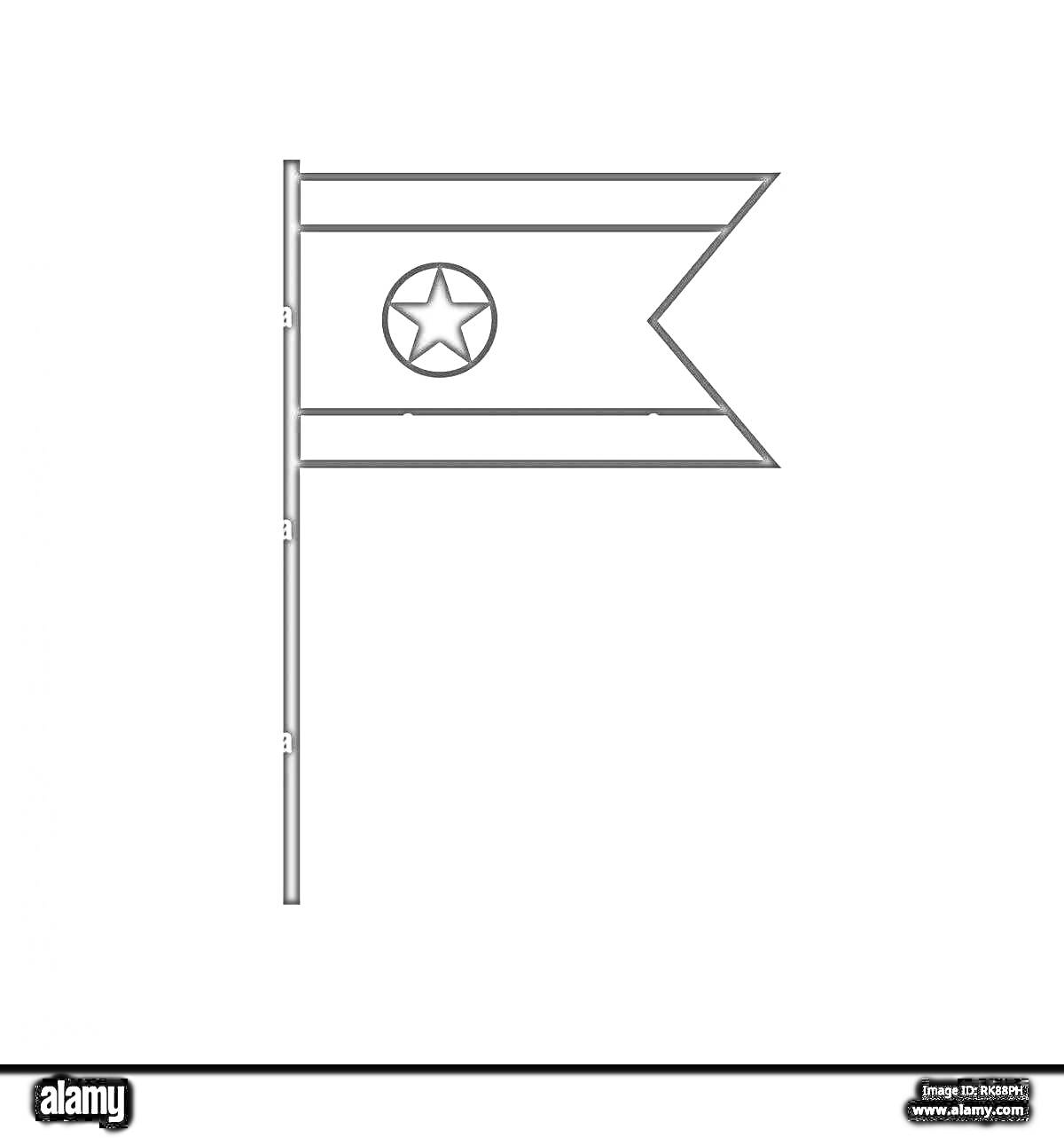 Раскраска раскраска флаг Кореи с звездой и флагштоком