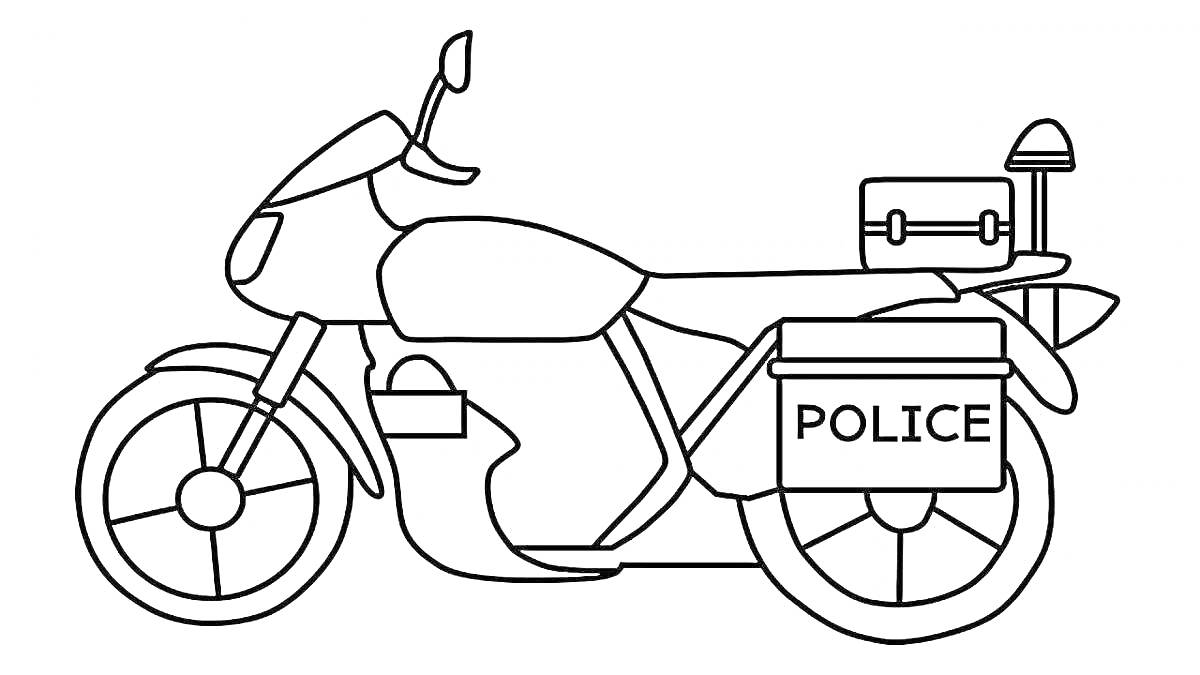 Раскраска с изображением полицейского мотоцикла с надписью 