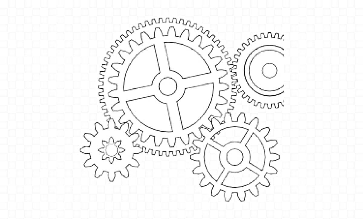 Раскраска Шестеренки разного размера, расположенные рядом друг с другом