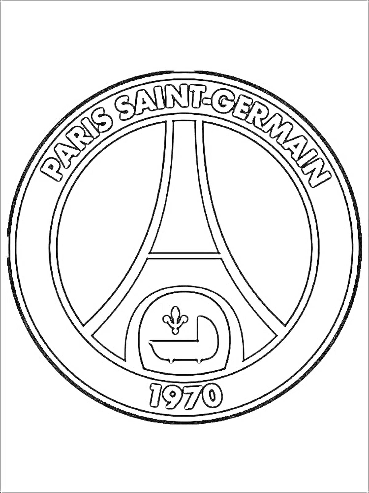 Раскраска эмблема футбольной команды Paris Saint-Germain, включая текстовую надпись 