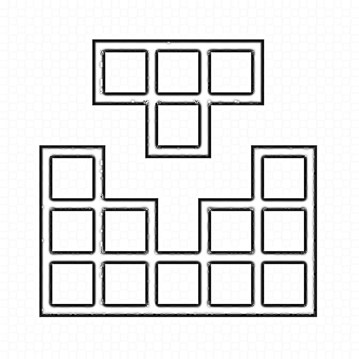 Раскраска Тетрис фигуры: Т-образная фигура и два столбца с квадратными блоками