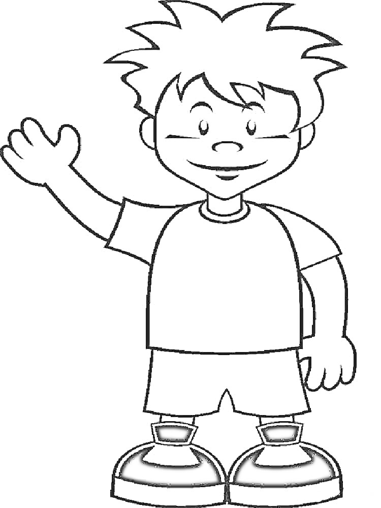 Раскраска Мальчик с поднятой рукой
