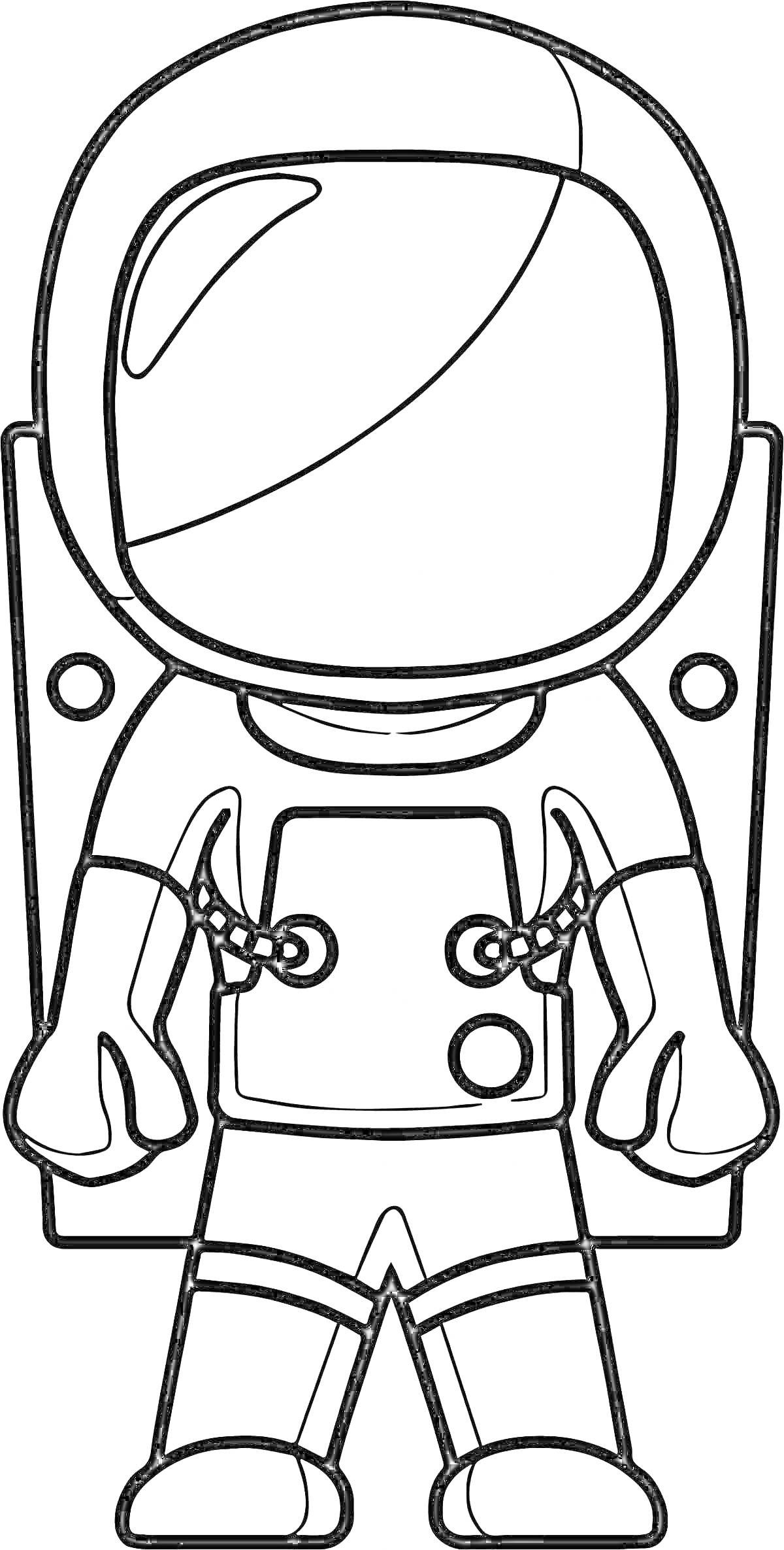 На раскраске изображено: Рюкзак, Космос, Персонаж, Оборудование, Шнурки, Космонавты, Скафандры, Шлемы