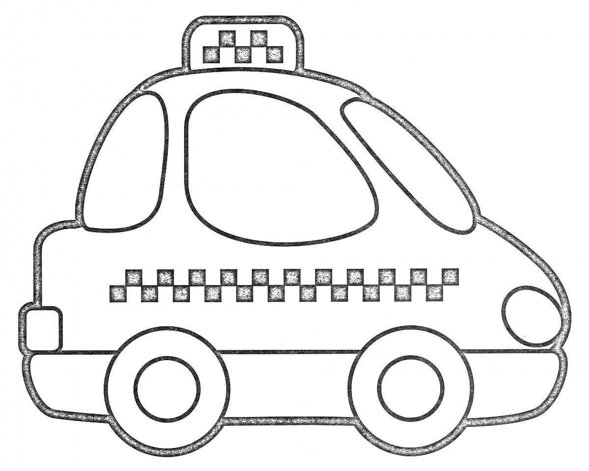 На раскраске изображено: Такси, Транспорт, Колёса, Окна