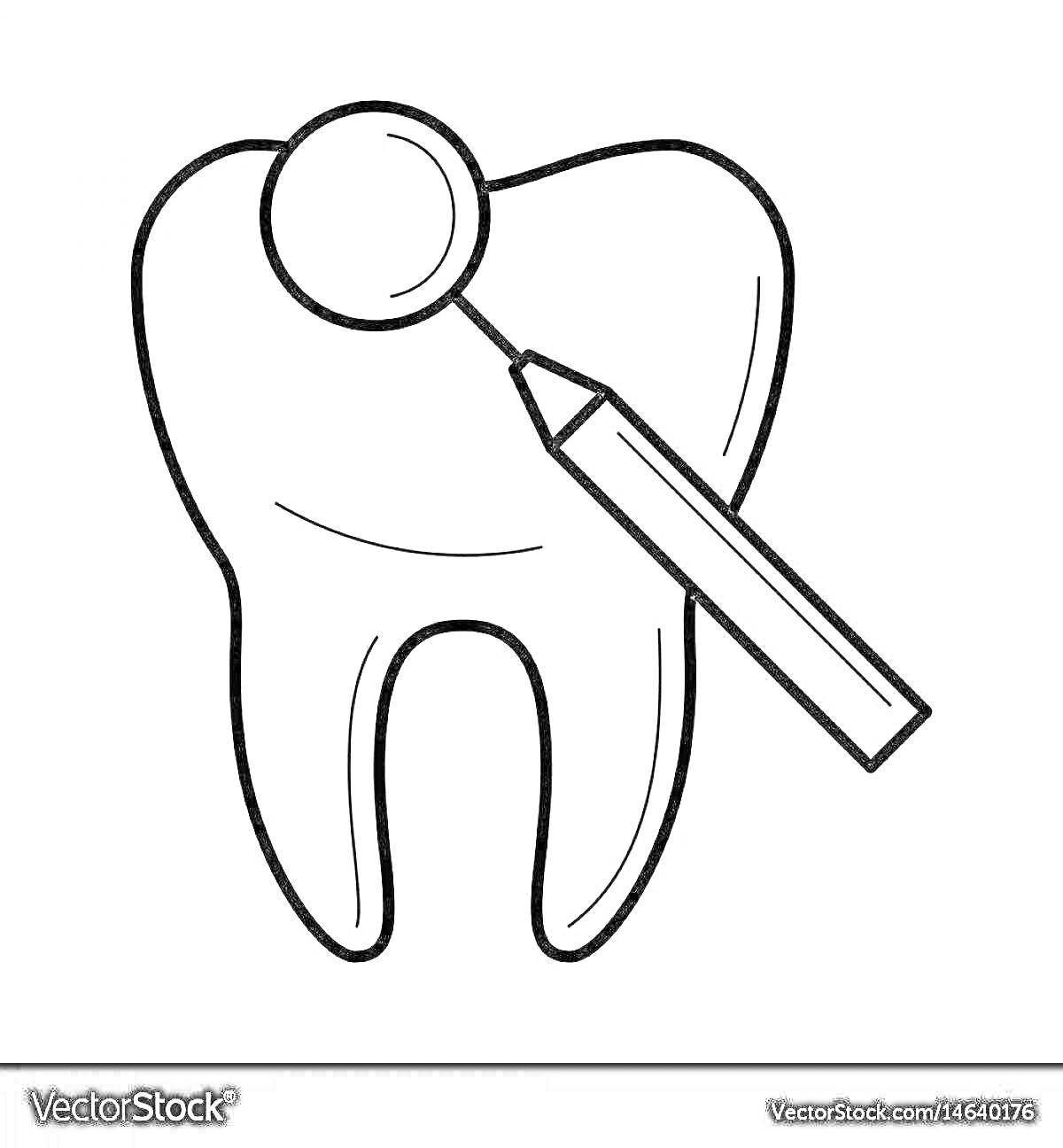 Раскраска Зуб с зубным зеркалом