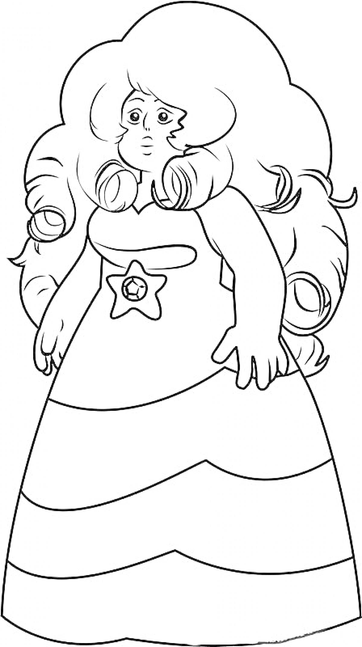 Раскраска Раскраска персонажа с длинными волосами, в платье со звездой на талии и полосками