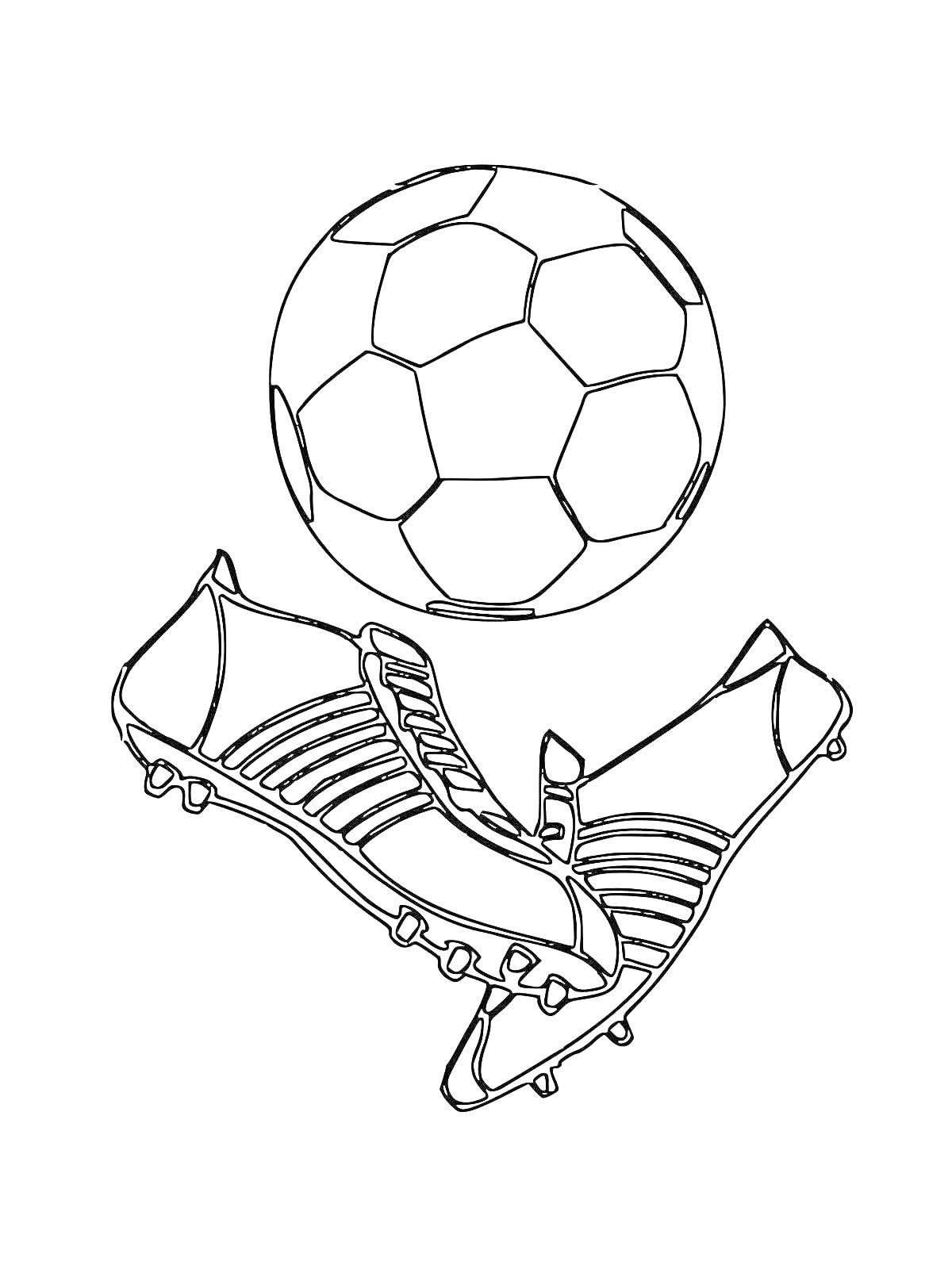 На раскраске изображено: Футбольный мяч, Бутсы, Спорт, Футбол, Nike