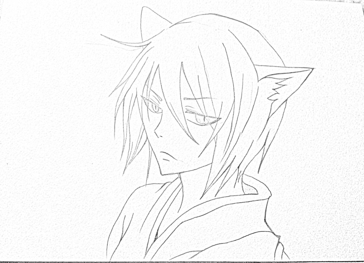 На раскраске изображено: Аниме, Уши, Кимоно, Длинные волосы