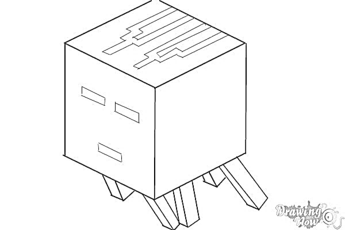 Гаст из Майнкрафта с четырьмя ножками и квадратным лицом
