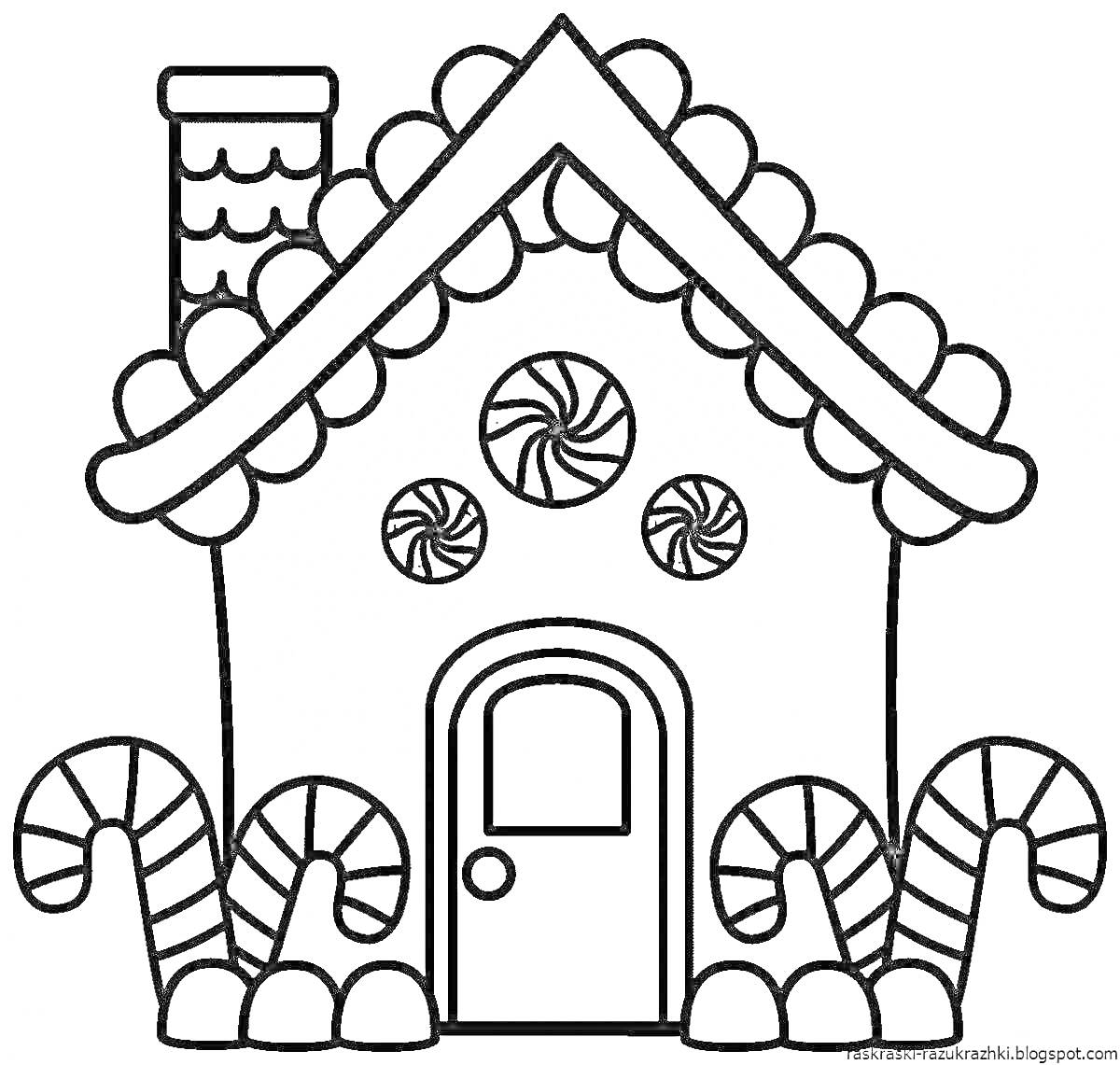 На раскраске изображено: Домик, Конфеты, Дверь, Сад, 4 года, 5 лет, Окна