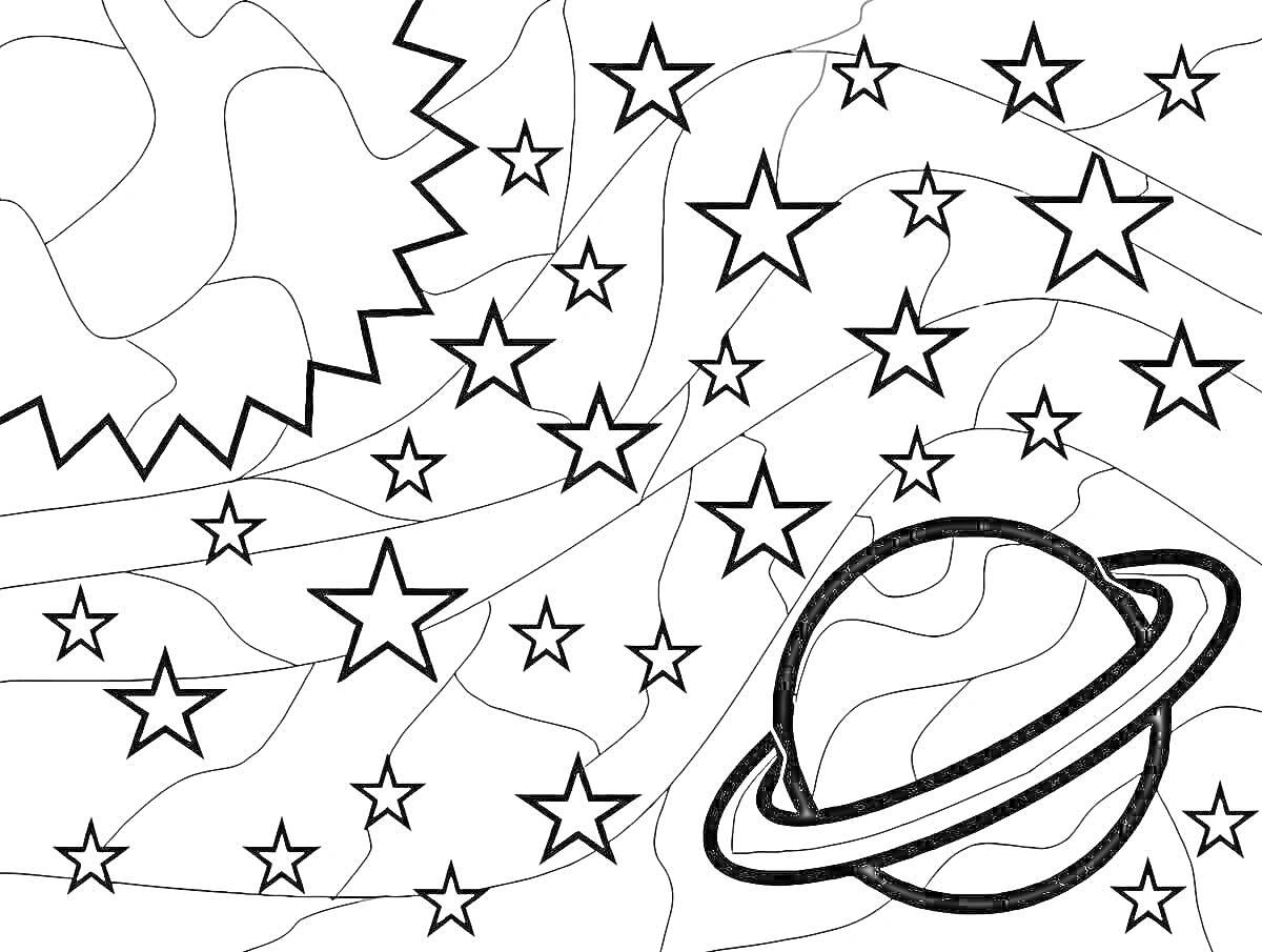 На раскраске изображено: Звезды, Небо, Космос, Астрономия, Ночь, Созвездия, Галактика
