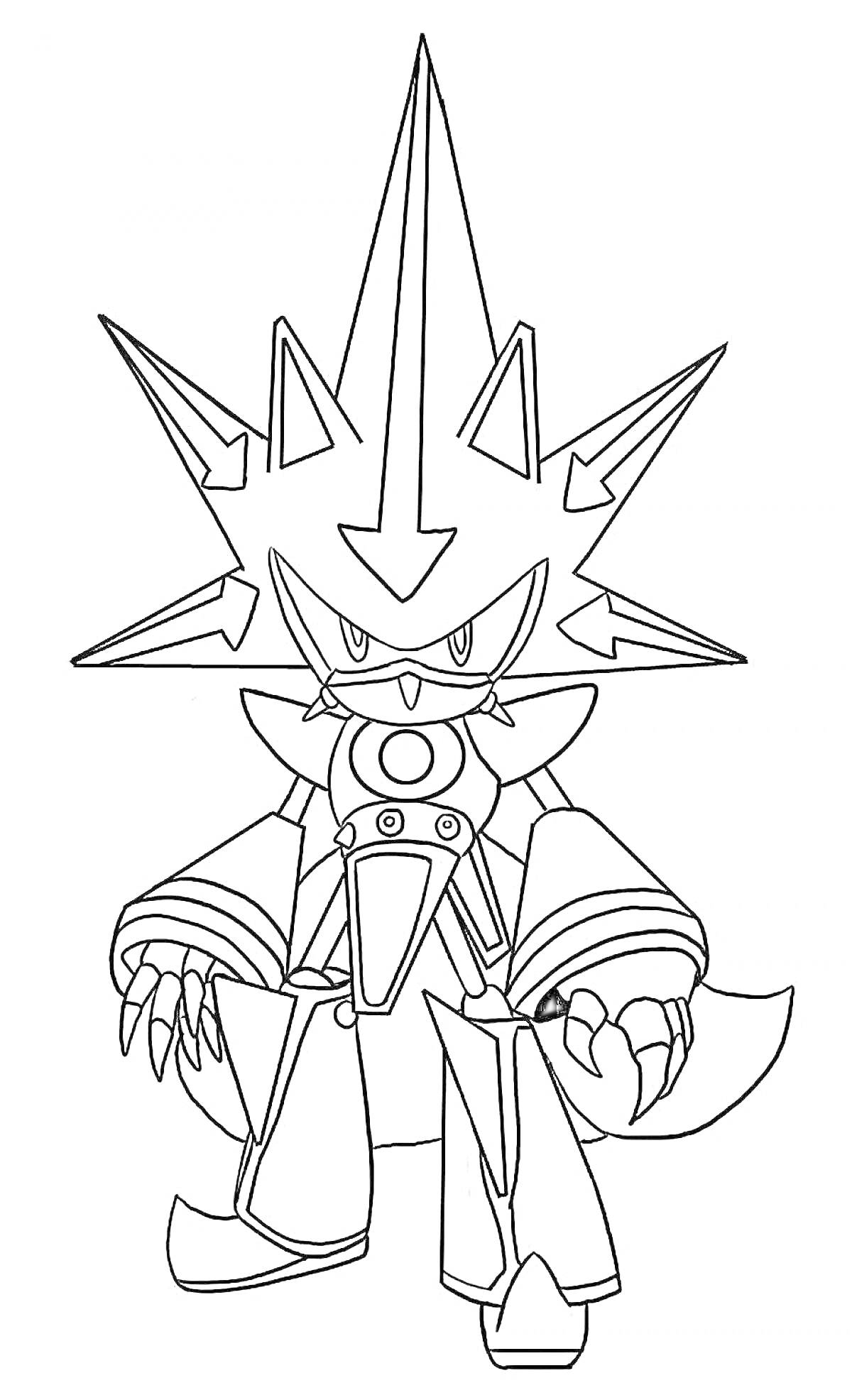 Раскраска Металлический Соник с острыми шипами и когтями