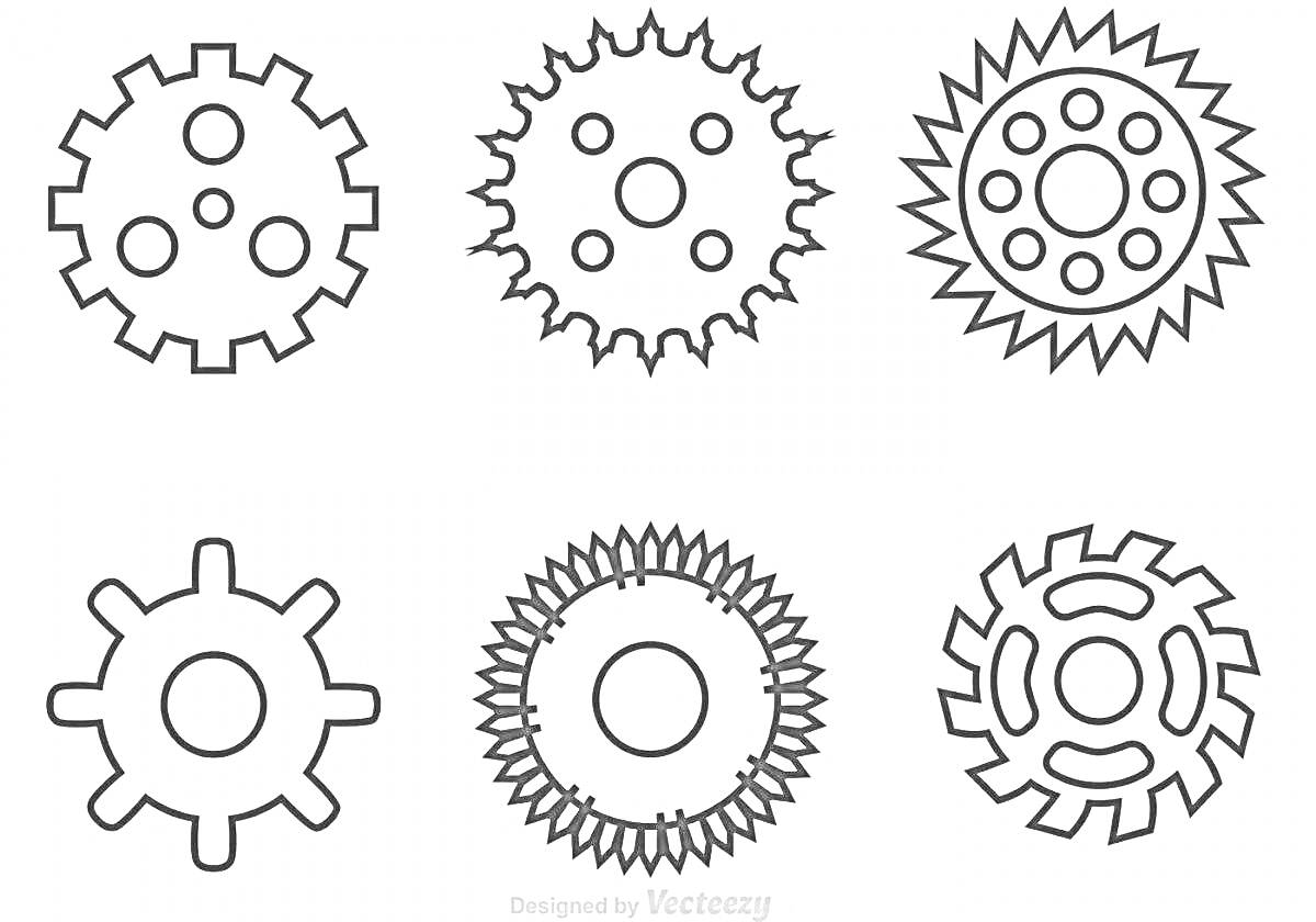 На раскраске изображено: Для детей, Шестеренки, Механизмы, Зубчатые колеса, Техника