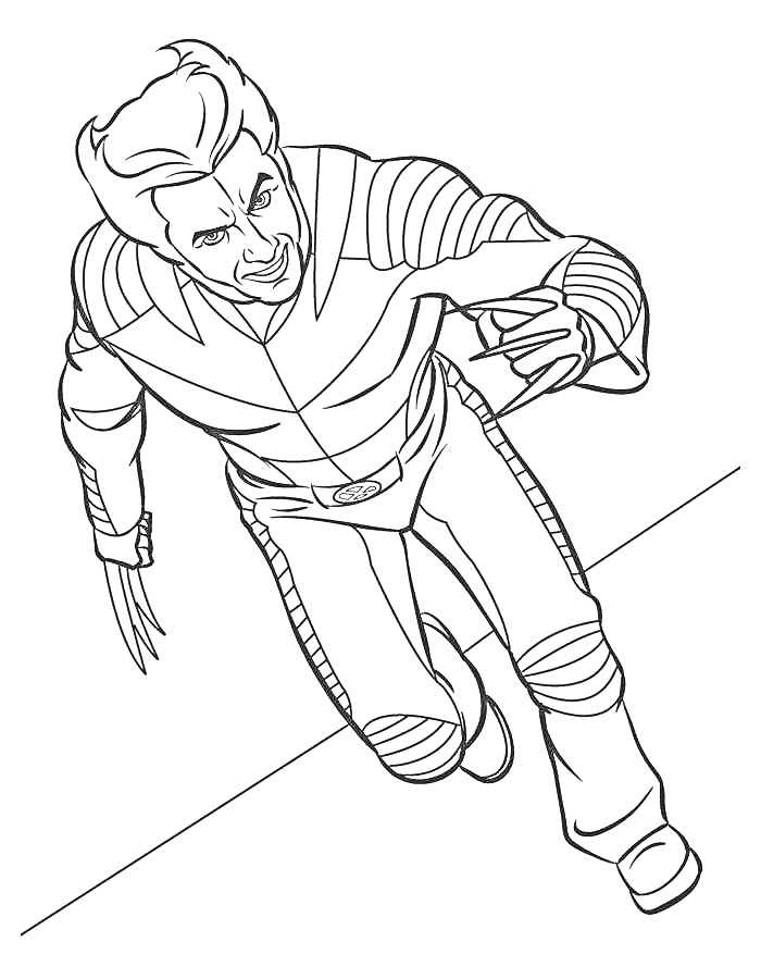 Раскраска Супергерой в атакующей позе с когтями на одной руке
