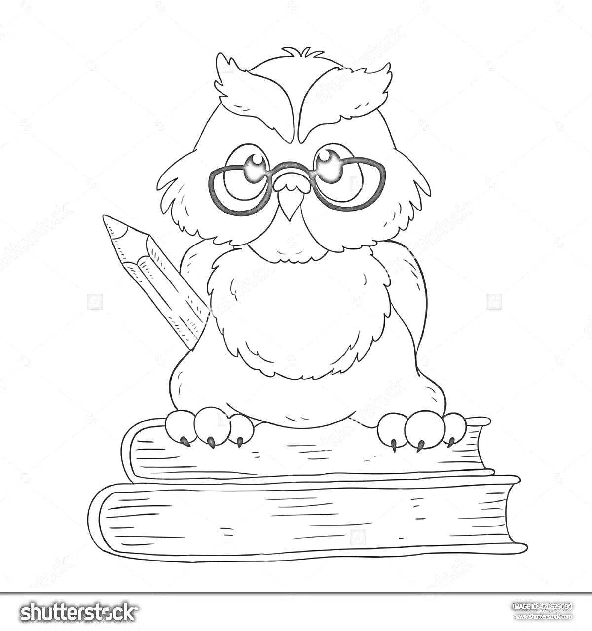Раскраска Сова в очках с карандашом на книги