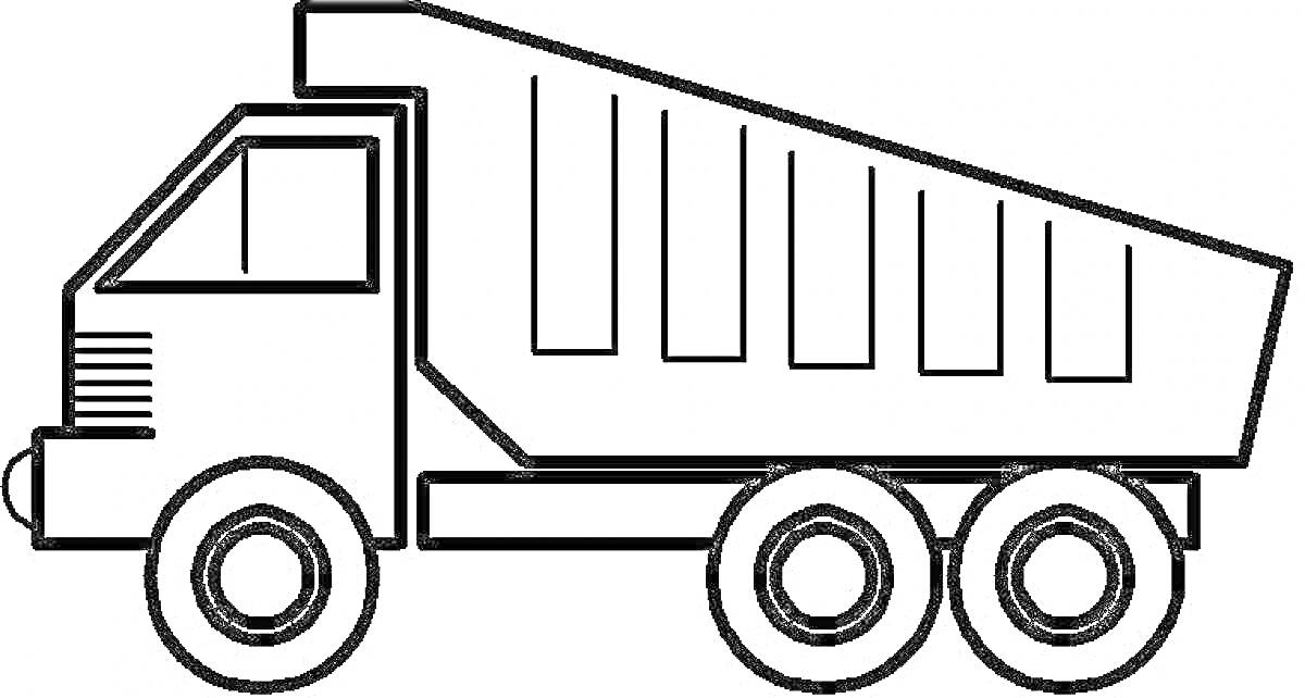 Раскраска Грузовик Камаз с кузовом и колесами
