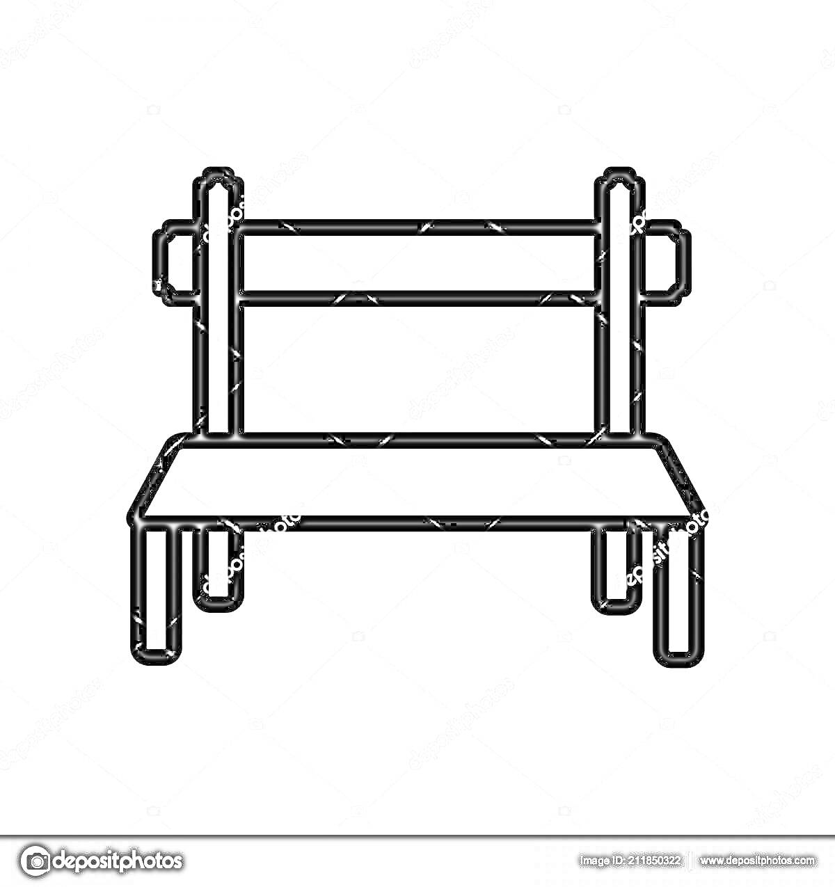 Раскраска Лавочка с прямыми ножками и спинкой из двух горизонтальных перекладин