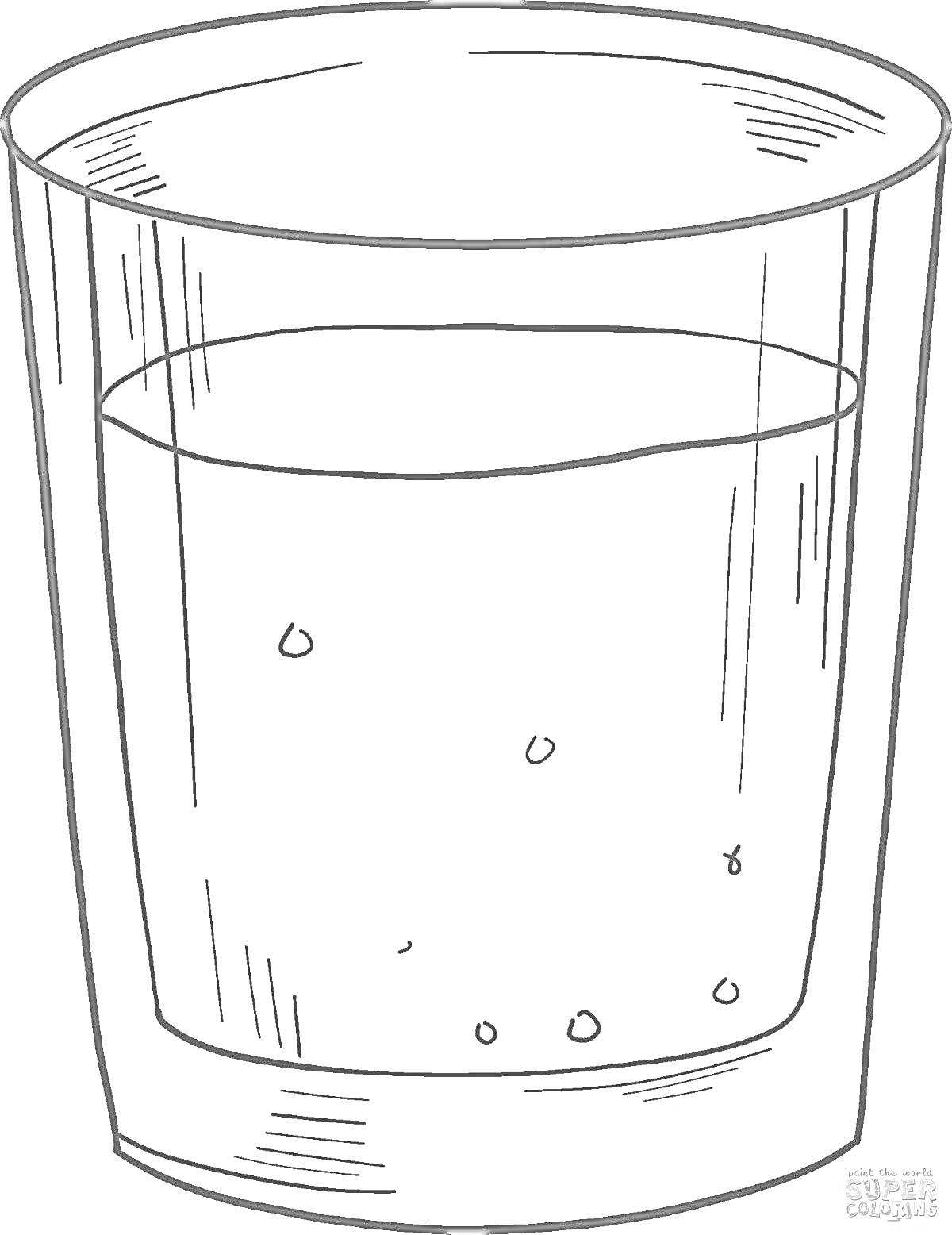 Раскраска Стакан с водой и пузырьками