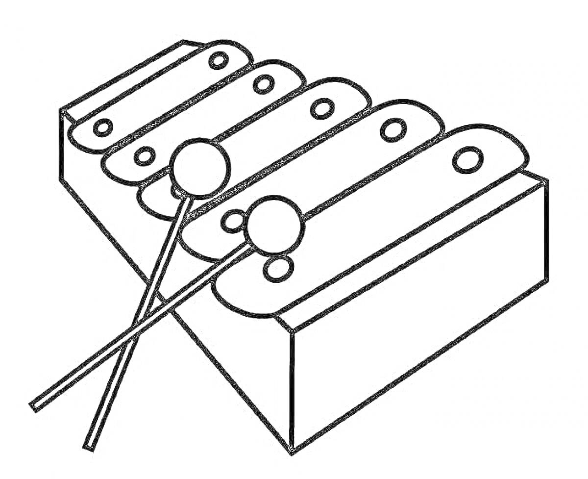 На раскраске изображено: Музыкальные инструменты, Ксилофон, Дошкольники, Музыка