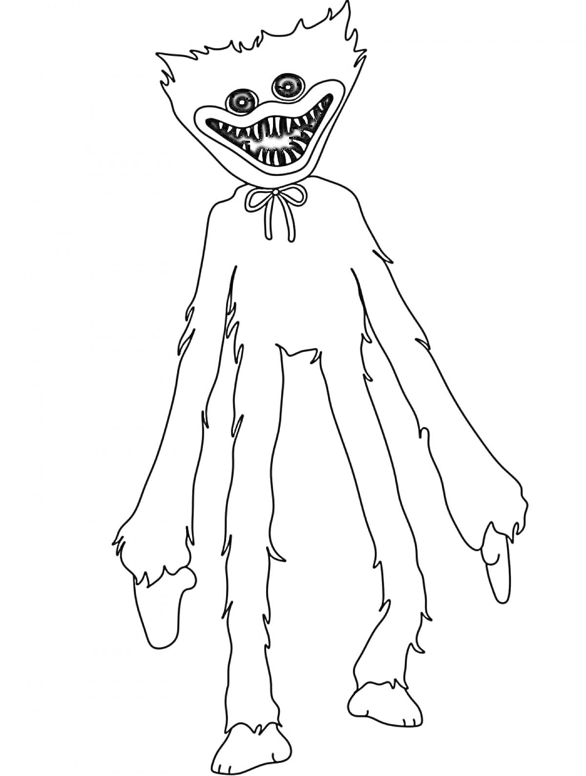 На раскраске изображено: Длинные руки, Острые зубы, Персонаж, Игрушки, Хагги Вагги