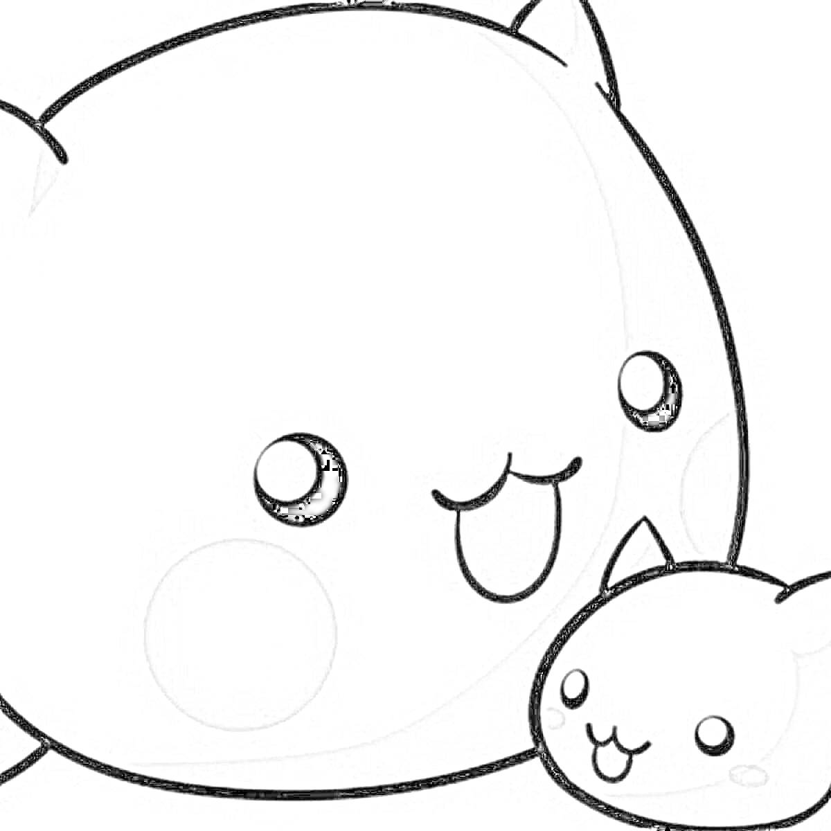 Раскраска Два милых кавайных котика с большими глазами и круглыми щечками