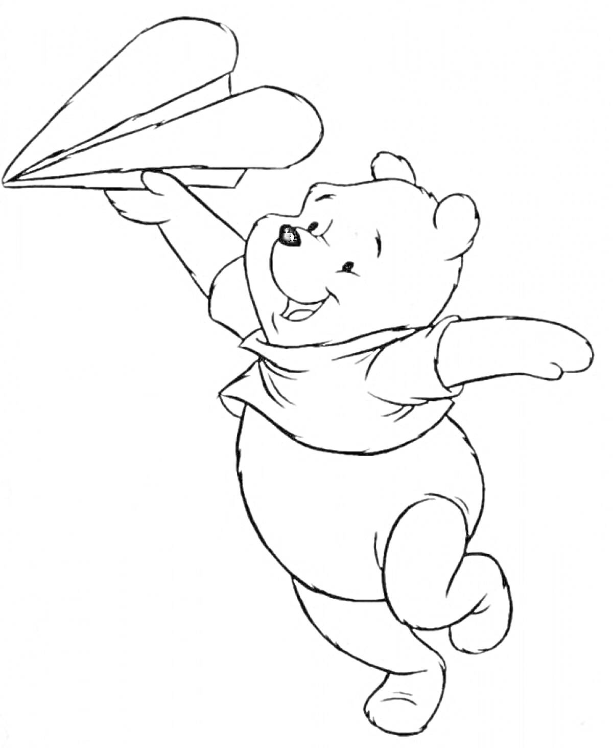 Раскраска Винни-Пух с бумажным самолетиком