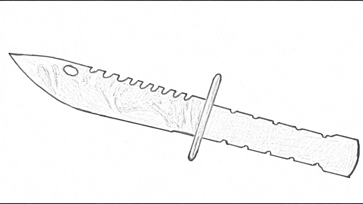 Раскраска Нож из Standoff 2 с серрейторным лезвием, отверстием ближе к кончику и с защитой для руки