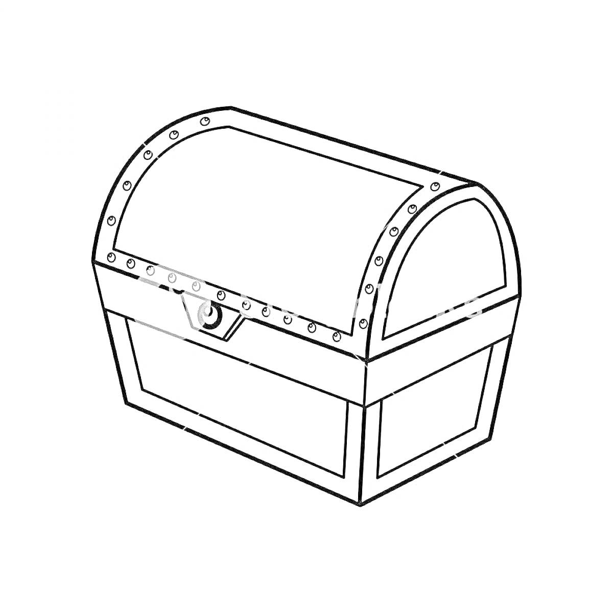 На раскраске изображено: Сундучок, Заклепки, Замок, Контейнер, Коробка