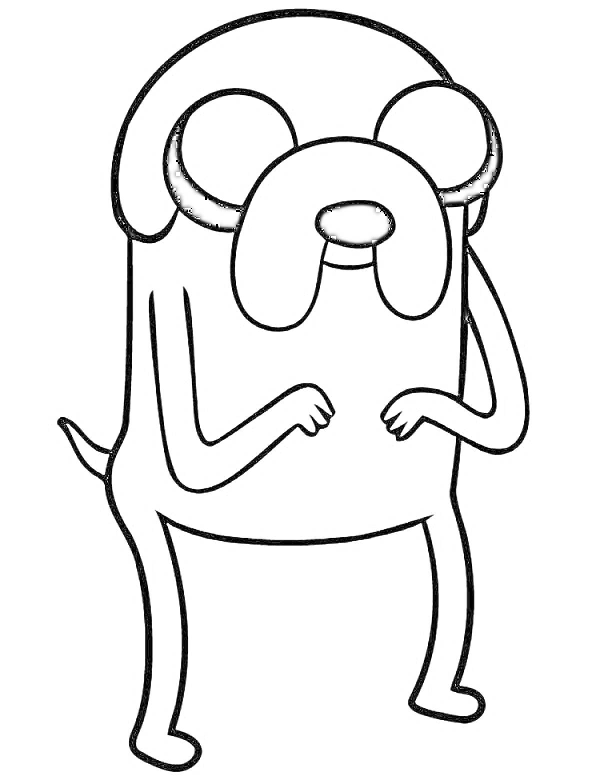 Раскраска Раскраска с антропоморфной собакой с большими глазами и ушами, стоящей на задних лапах