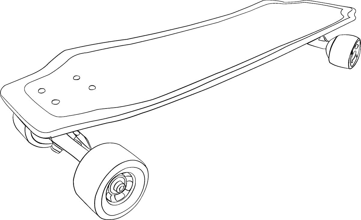 Раскраска Классический скейтборд с длинной декой и четырьмя колесами