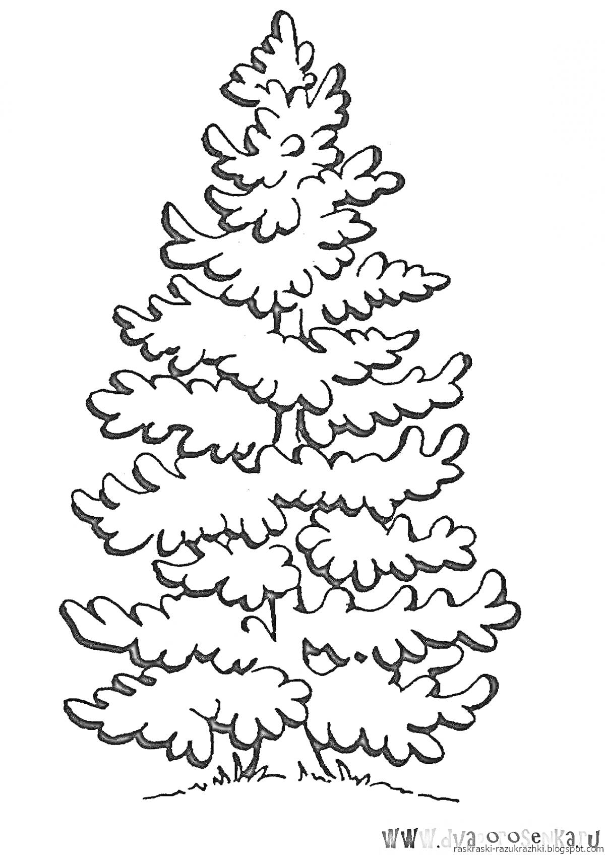 На раскраске изображено: Лес, Природа, Новогодняя елка