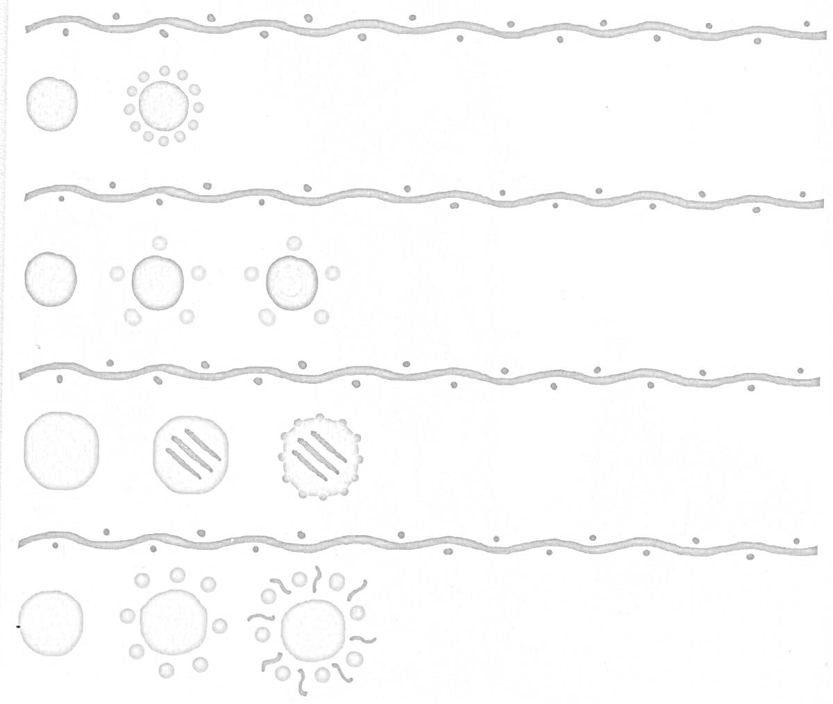Раскраска Дымковская роспись с кругами, линиями и узорами