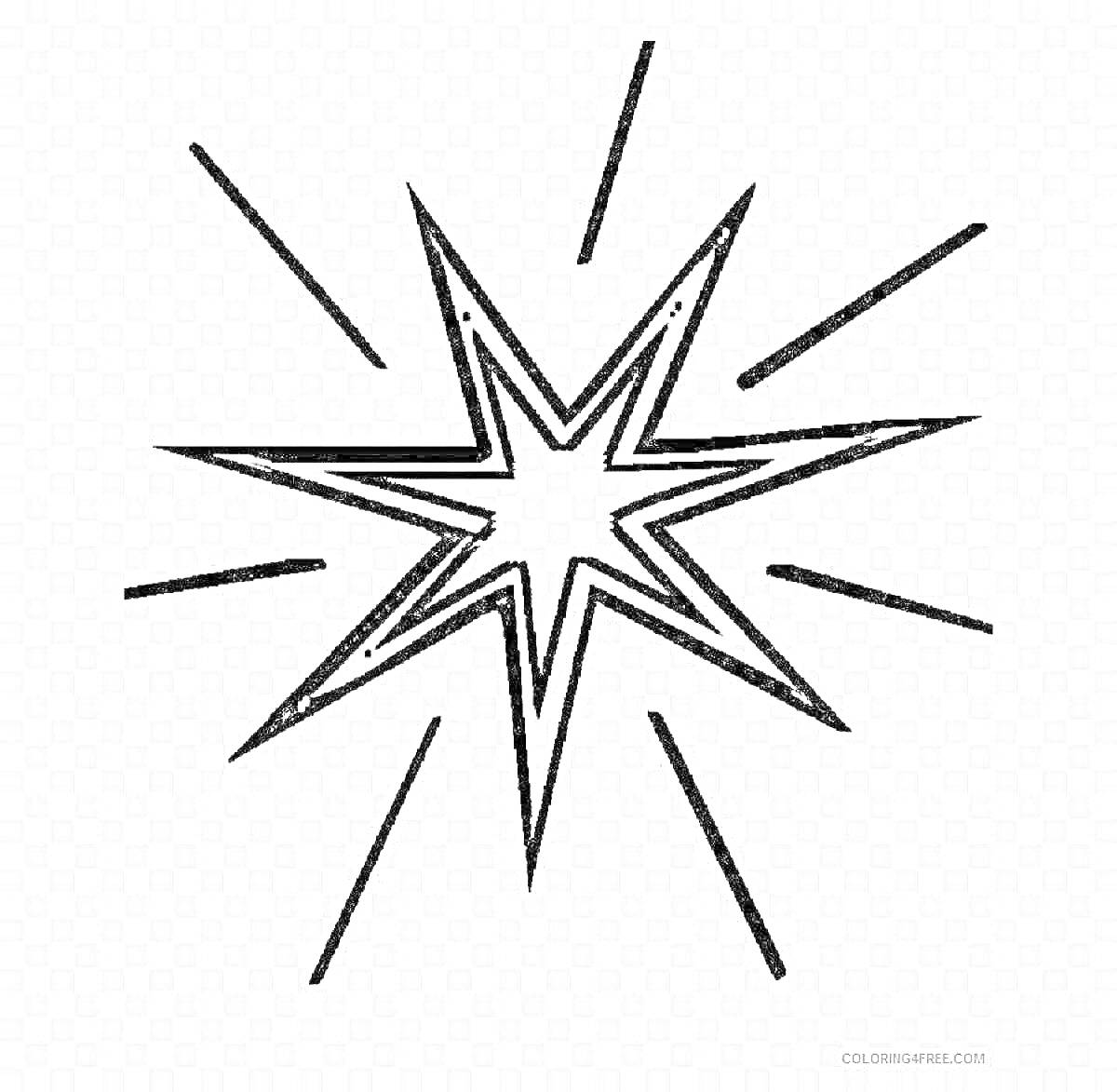 На раскраске изображено: Вифлеемская звезда, Лучи, Для детей, Рождество