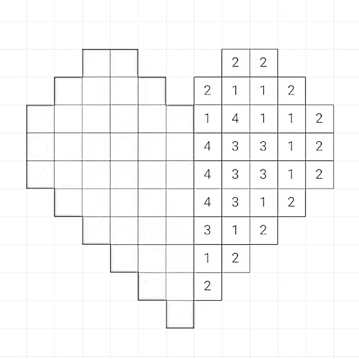 Раскраска Пиксельное сердце с раскраской по номерам