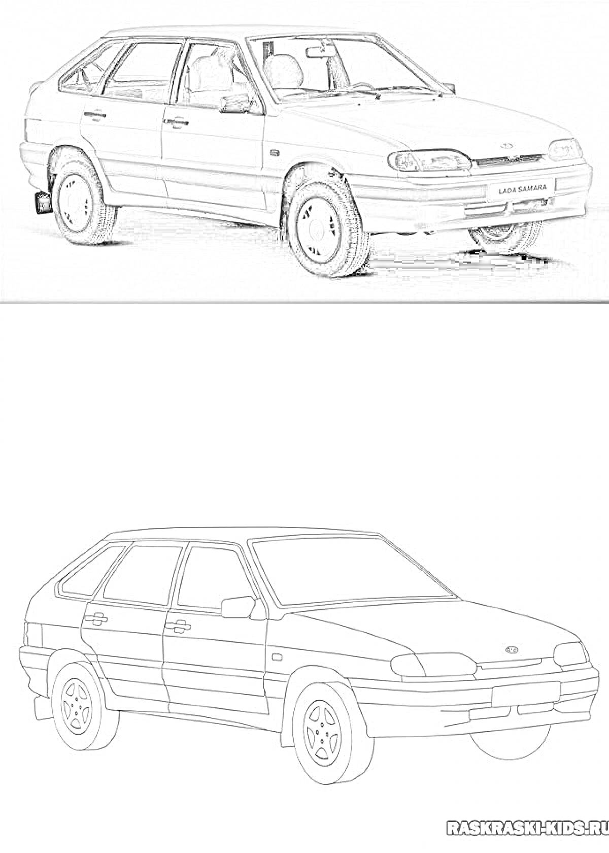 Раскраска Ваз 2114, легковой автомобиль, боковой вид, черно-белая раскраска