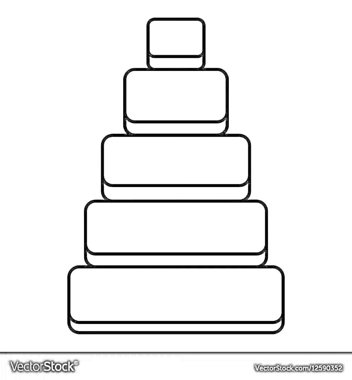 Раскраска Детская пирамидка с квадратными элементами (пять элементов)